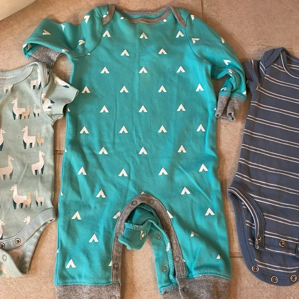 3 PCS Bundle Infants Newborn One Piece Onesies - Blue and Gray Great Condition